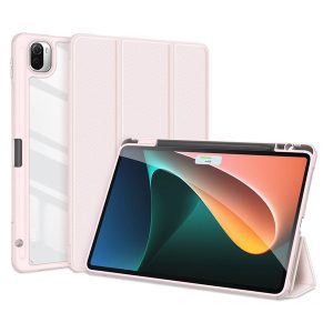 Xiaomi Mi Pad 5 (11.0) / Mi Pad 5 Pro (11.0), mappa tok, Trifold, légpárnás sarok, közepesen ütésálló, Pen tartóval, átlátszó hátlap, Dux Ducis Toby, rózsaszín