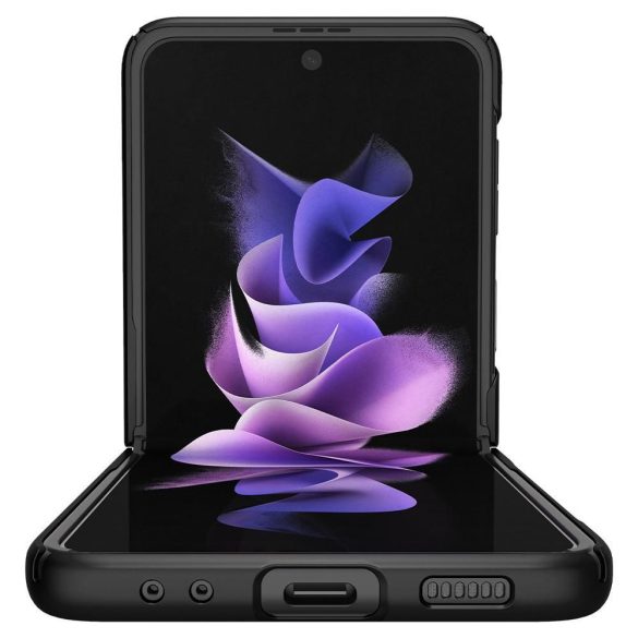Samsung Galaxy Z Flip3 5G SM-F711B, Műanyag hátlap védőtok, Spigen Airskin, ultravékony, fekete