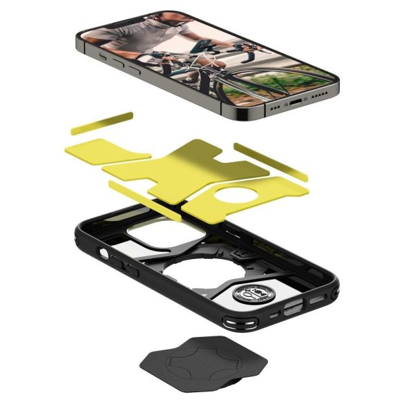 Apple iPhone 13 Pro, Szilikon tok, közepesen ütésálló, légpárnás sarok, Spigen Gearlock kerékpáros tartóval kompatibilis, Spigen Gearlock Mount Case, fekete