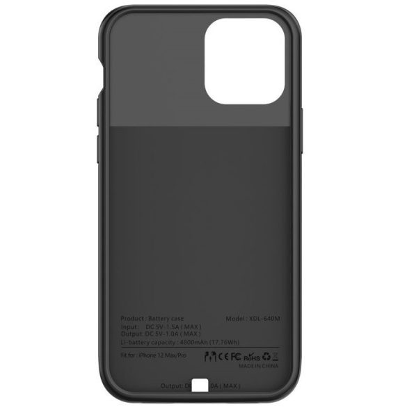 Apple iPhone 12 / 12 Pro, Szilikon tok, műanyag hátlap + Akkumulátor, 4800 mAh, LED-es, Tech-Protect PowerCase, fekete