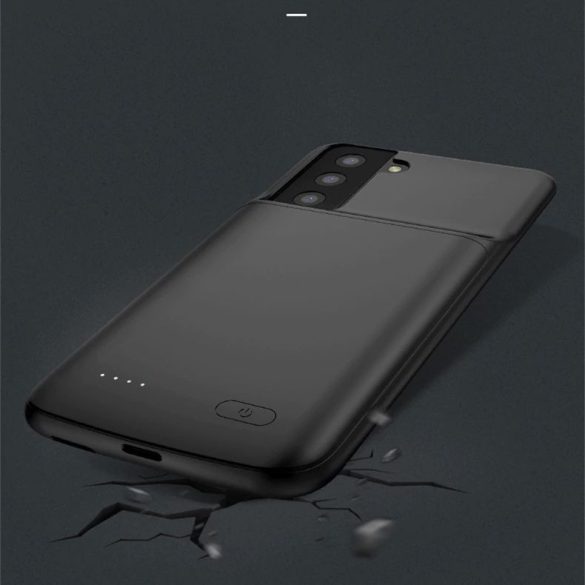 Samsung Galaxy S21 5G SM-G991, Szilikon tok, műanyag hátlap + Akkumulátor, 4800 mAh, LED-es, Tech-Protect PowerCase, fekete