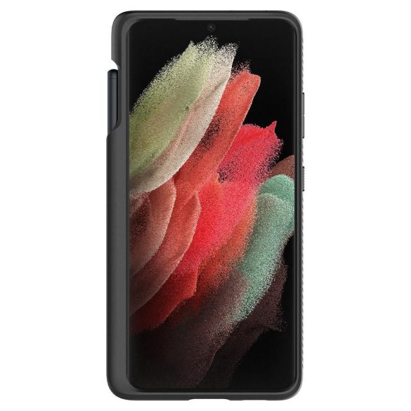 Samsung Galaxy S21 Ultra 5G SM-G998, Szilikon tok, Spigen Liquid Air (Pen tartóval), háromszög minta, fekete