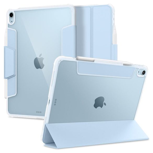 Apple iPad Air (2020 / 2022) / iPad Air 11 (2024 / 2025), mappa tok, légpárnás sarok, közepesen ütésálló, Apple Pencil tartóval, Smart Case, Spigen Ultra Hybrid Pro, átlátszó/kék