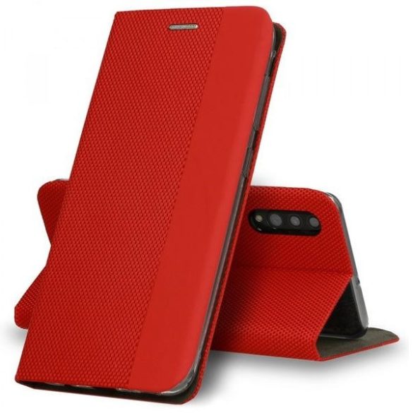 Samsung Galaxy A22 4G SM-A225F, Oldalra nyíló tok, stand, textil minta, BookCover, piros