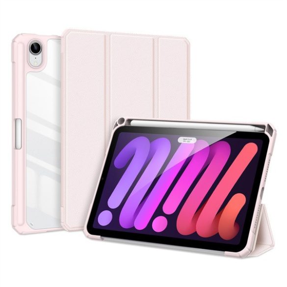 Apple iPad Mini (2021) (8.3), mappa tok, Smart Case, légpárnás sarok, közepesen ütésálló, Apple Pencil tartóval, átlátszó hátlap, Dux Ducis Toby, rózsaszín