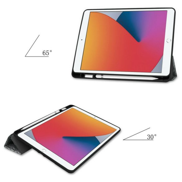 Apple iPad Pro 12.9 (2020), mappa tok, Apple Pencil tartóval, Dont touch me minta, Smart Case, Wooze New Style Trifold Case, fekete/fehér