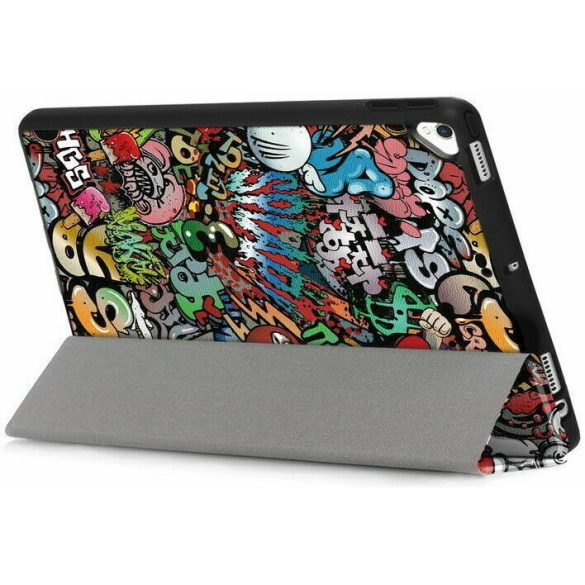 Apple iPad Pro 12.9 (2020), mappa tok, Apple Pencil tartóval, graffiti minta, Smart Case, Wooze New Style Trifold Case, színes