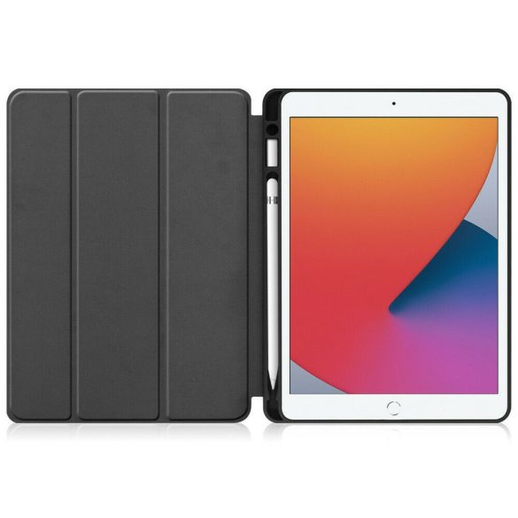 Apple iPad Mini (2021 / 2024) (8.3), mappa tok, Apple Pencil tartóval, virág minta, Smart Case, Wooze New Style Trifold Case, kék/színes