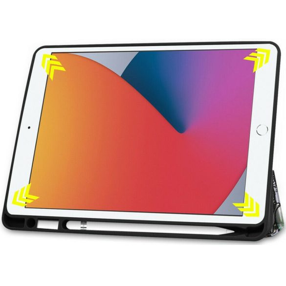 Apple iPad Mini (2021 / 2024) (8.3), mappa tok, Apple Pencil tartóval, virág minta, Smart Case, Wooze New Style Trifold Case, kék/színes