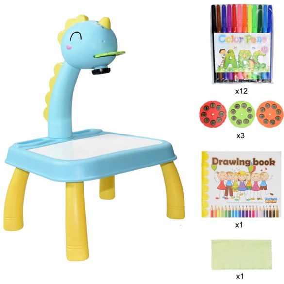 Projektoros készségfejlesztő rajztábla és asztal, gyerekeknek, dinoszaurusz, Wooze Magic Draw, kék