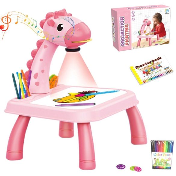 Projektoros készségfejlesztő rajztábla és asztal, gyerekeknek, zsiráf, Wooze Magic Draw, rózsaszín