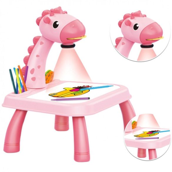 Projektoros készségfejlesztő rajztábla és asztal, gyerekeknek, zsiráf, Wooze Magic Draw, rózsaszín