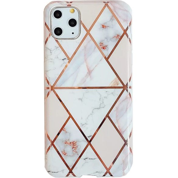 Apple iPhone 11 Pro Max, Szilikon tok, sokszöges márvány minta, Wooze Geometric Marble, színes/fehér