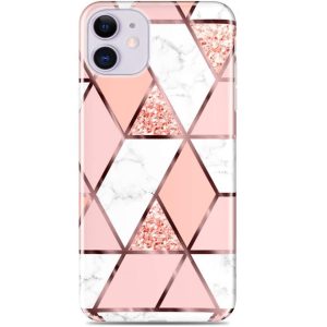 Apple iPhone 11, Szilikon tok, sokszöges márvány minta, Wooze Geometric Marble, színes/rózsaszín