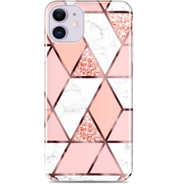 Apple iPhone 12 / 12 Pro, Szilikon tok, sokszöges márvány minta, Wooze Geometric Marble, színes/rózsaszín