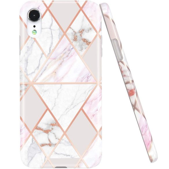 Apple iPhone 12 Pro Max, Szilikon tok, sokszöges márvány minta, Wooze Geometric Marble, színes/fehér