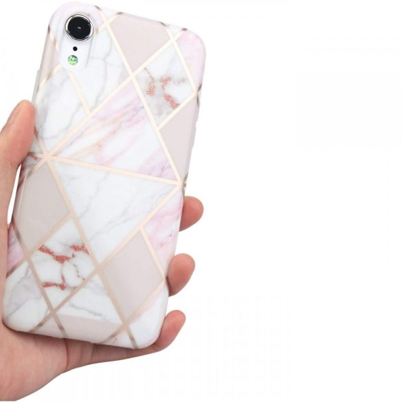 Apple iPhone 13, Szilikon tok, sokszöges márvány minta, Wooze Geometric Marble, színes/fehér