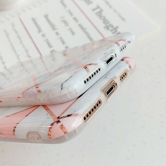 Apple iPhone 13, Szilikon tok, sokszöges márvány minta, Wooze Geometric Marble, színes/rózsaszín