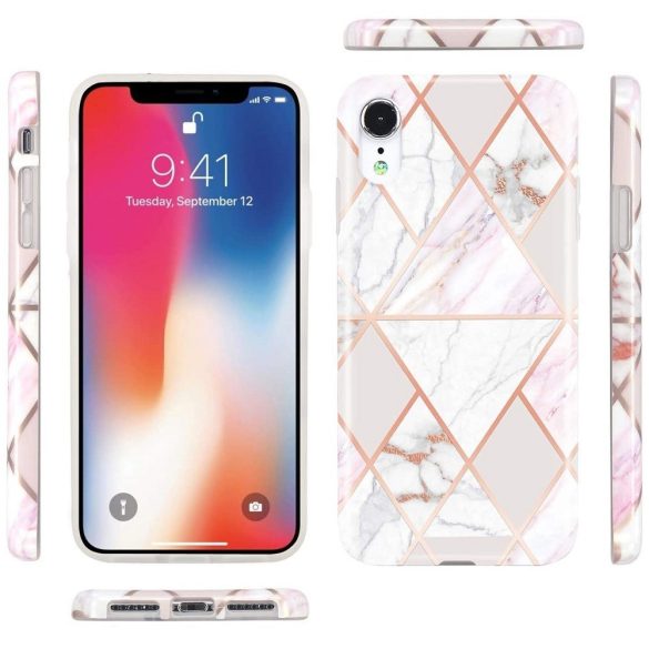 Apple iPhone 7 / 8 / SE (2020) / SE (2022), Szilikon tok, sokszöges márvány minta, Wooze Geometric Marble, színes/fehér