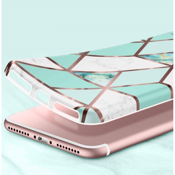 Apple iPhone XR, Szilikon tok, sokszöges márvány minta, Wooze Geometric Marble, színes/zöld