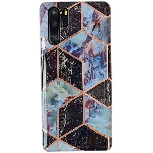 Huawei Mate 30 Pro / 30 Pro 5G, Szilikon tok, sokszöges márvány minta, Wooze Geometric Marble, színes/fekete