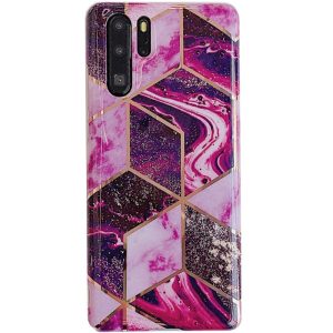 Huawei P20 Lite, Szilikon tok, sokszöges márvány minta, Wooze Geometric Marble, színes/lila