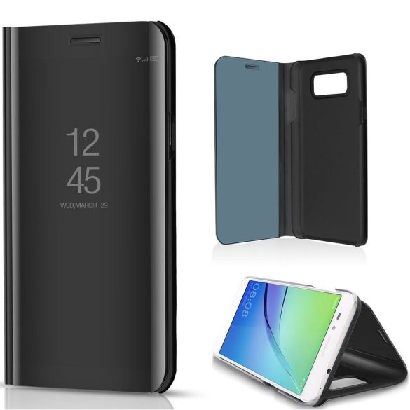 Samsung Galaxy S22 Plus 5G SM-S906, Oldalra nyíló tok, hívás mutatóval, Smart View Cover, fekete (utángyártott)