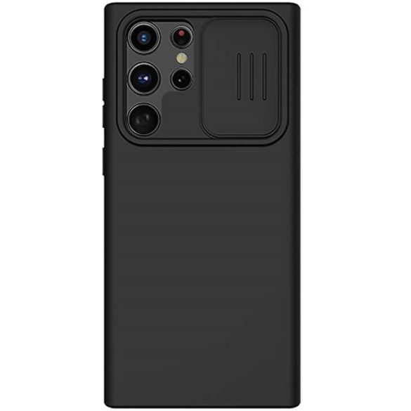 Samsung Galaxy S22 Ultra 5G SM-S908, Szilikon tok, közepesen ütésálló, kamera védelem, Nillkin CamShield Silky, fekete