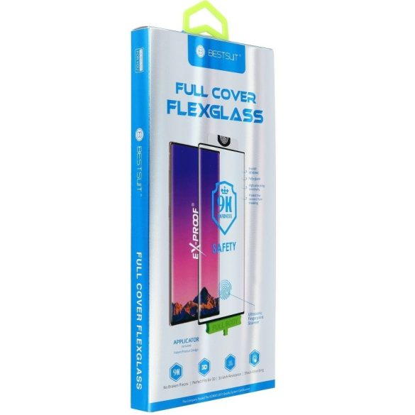 Samsung Galaxy S22 Ultra 5G SM-S908, Kijelzővédő fólia, ütésálló fólia, Tempered Glass (edzett üveg), ujjlenyomat támogatás, 5D, Full Cover, Nano Flexi Glass, fekete