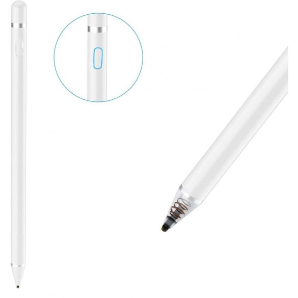Univerzális toll, műanyag, (bármilyen kapacitív kijelzőhöz), Active Stylus Pen, fehér