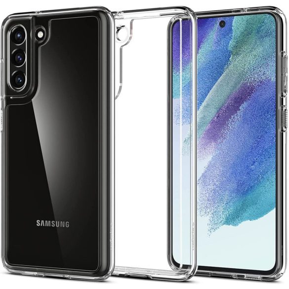Samsung Galaxy S21 FE 5G SM-G990, Műanyag hátlap védőtok + szilikon keret, Spigen Ultra Hybrid, átlátszó