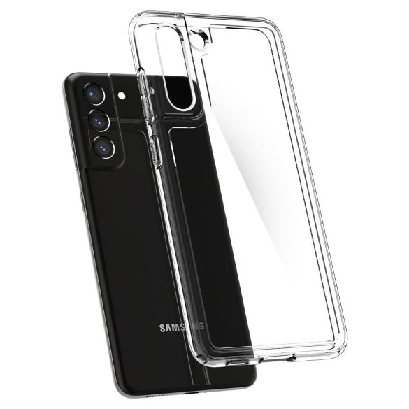 Samsung Galaxy S21 FE 5G SM-G990, Műanyag hátlap védőtok + szilikon keret, Spigen Ultra Hybrid, átlátszó