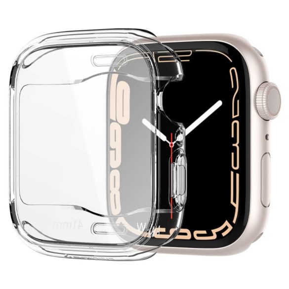 Apple Watch 7 (41mm), Szilikon védőkeret, ütésálló, szíj nélkül, Spigen Ultra Hybrid, átlátszó
