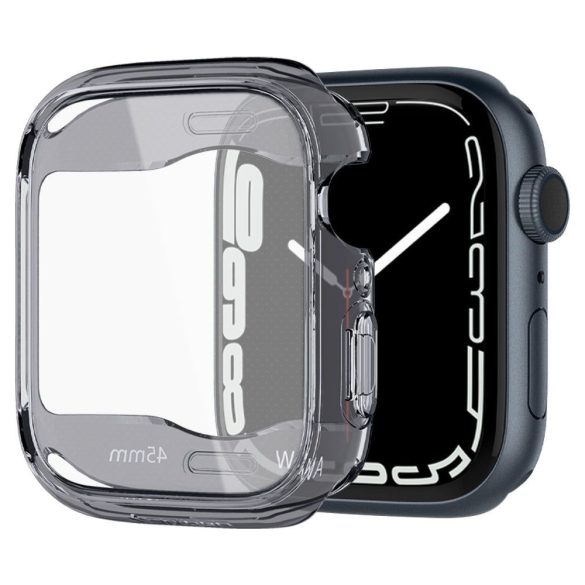 Apple Watch 7 (45mm), Szilikon védőkeret, ütésálló, szíj nélkül, Spigen Ultra Hybrid, átlátszó/szürke