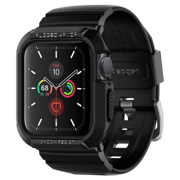 Apple Watch 4-7, SE (40mm / 41mm), Szilikon védőkeret, ütésálló, szíjjal, Spigen Rugged Armor Pro, fekete