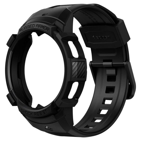 Samsung Galaxy Watch 4 Classic (46mm) SM-R890, Szilikon védőkeret, ütésálló, szíjjal, Spigen Rugged Armor Pro, fekete