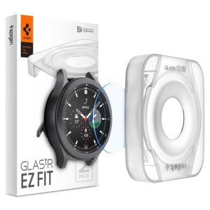 Samsung Galaxy Watch 4 Classic (46mm) SM-R890, Kijelzővédő fólia, ütésálló fólia (az íves részre is!), Tempered Glass (edzett üveg), Spigen Ez Fit, Clear, 2 db / csomag