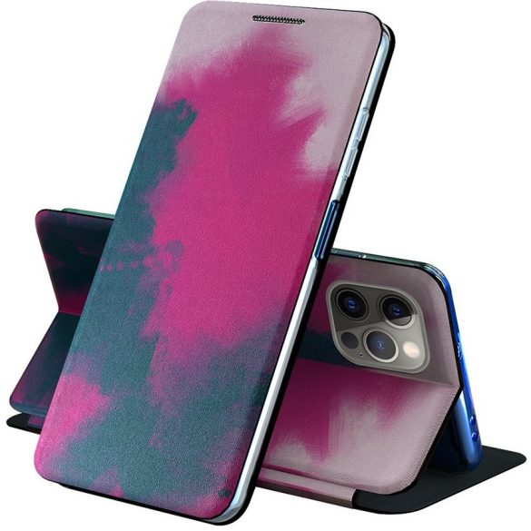 Xiaomi Redmi 9T, Oldalra nyíló tok, stand, festék minta, Wooze Flashy Colors, színes/lila