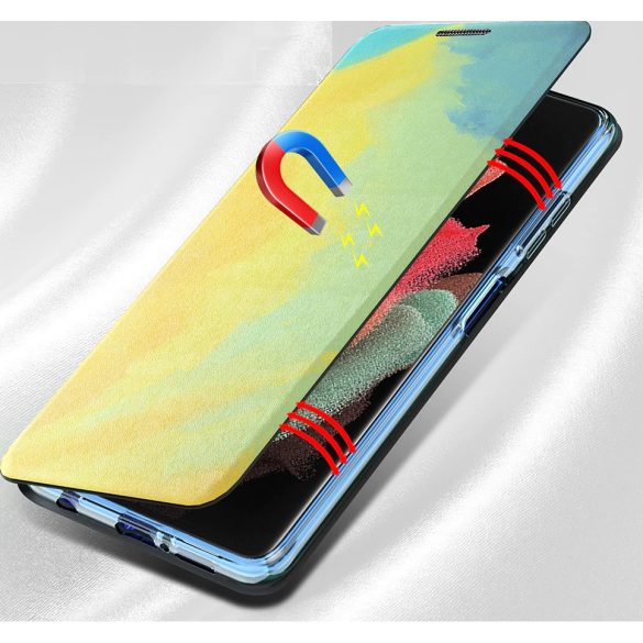 Xiaomi Redmi 9T, Oldalra nyíló tok, stand, festék minta, Wooze Flashy Colors, színes/rózsaszín