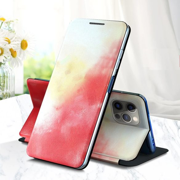 Xiaomi Redmi Note 9 5G, Oldalra nyíló tok, stand, festék minta, Wooze Flashy Colors, színes/piros