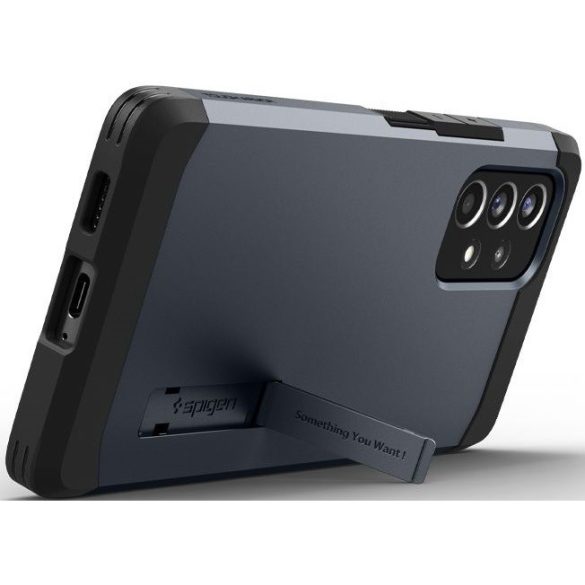 Samsung Galaxy A53 5G SM-A536U, Szilikon tok + műanyag hátlap, kitámasztóval, Spigen Tough Armor, sötétkék