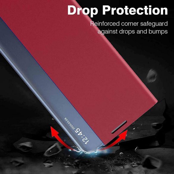 Samsung Galaxy A02s / M02s SM-A025F / M025F, Oldalra nyíló tok, stand, hívás mutatóval, vékony csíkban, Wooze Look Inside, piros