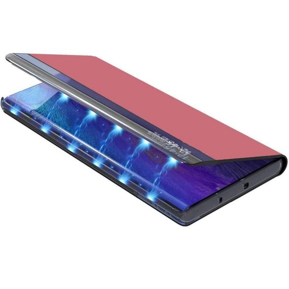 Samsung Galaxy A02s / M02s SM-A025F / M025F, Oldalra nyíló tok, stand, hívás mutatóval, vékony csíkban, Wooze Look Inside, rózsaszín