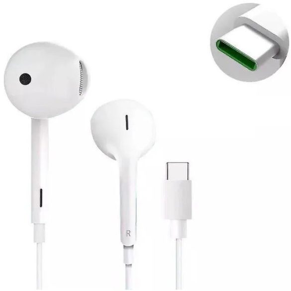 Vezetékes sztereó fülhallgató, USB Type-C, mikrofon, funkció gomb, Oppo MH147, fehér, gyári