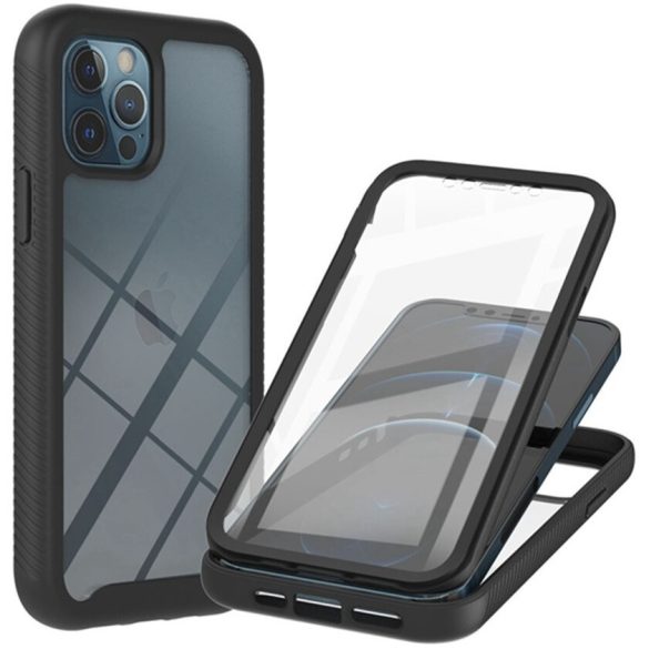 Samsung Galaxy A02 SM-A022F, Szilikon hátlap és műanyag előlapi tok, elő- és hátlapi üveggel, közepsen ütésálló, Wooze Power Case, fekete