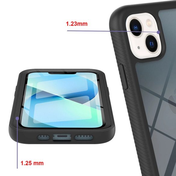 Samsung Galaxy A02 SM-A022F, Szilikon hátlap és műanyag előlapi tok, elő- és hátlapi üveggel, közepsen ütésálló, Wooze Power Case, fekete
