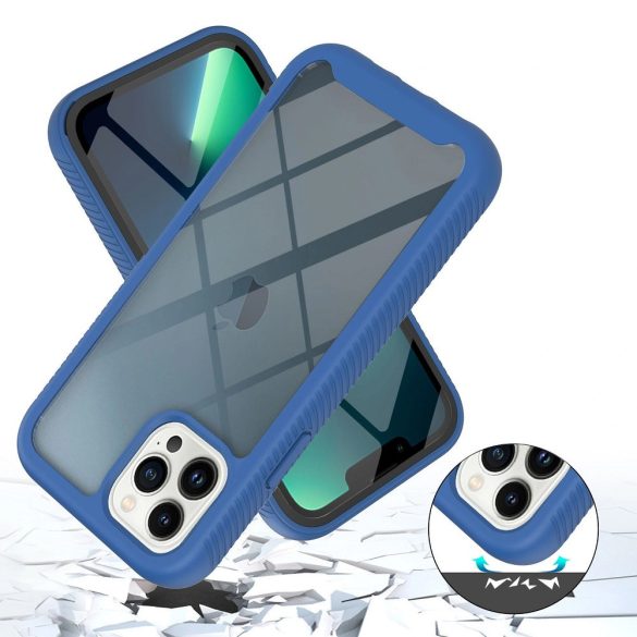 Motorola Edge 20, Szilikon hátlap és műanyag előlapi tok, elő- és hátlapi üveggel, közepsen ütésálló, Wooze Power Case, fekete/kék