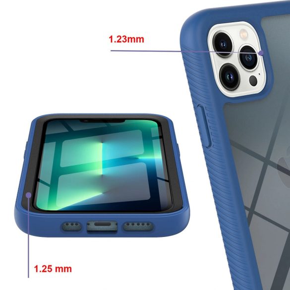Motorola Edge 30 Pro / Edge Plus (2022), Szilikon hátlap és műanyag előlapi tok, elő- és hátlapi üveggel, közepsen ütésálló, Wooze Power Case, fekete/kék