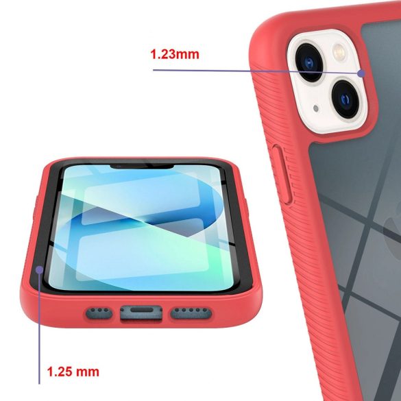 Samsung Galaxy A22 5G SM-A226B, Szilikon hátlap és műanyag előlapi tok, elő- és hátlapi üveggel, közepsen ütésálló, Wooze Power Case, fekete/piros