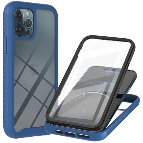 Samsung Galaxy A42 5G / M42 5G SM-A426B / M426B, Szilikon hátlap és műanyag előlapi tok, elő- és hátlapi üveggel, közepsen ütésálló, Wooze Power Case, fekete/kék